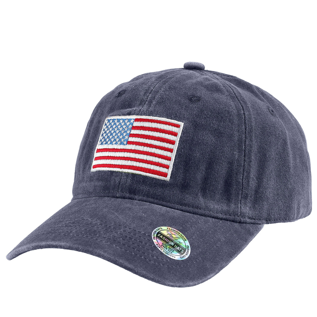 USA Flag Embroidered Baseball Cap - Navy