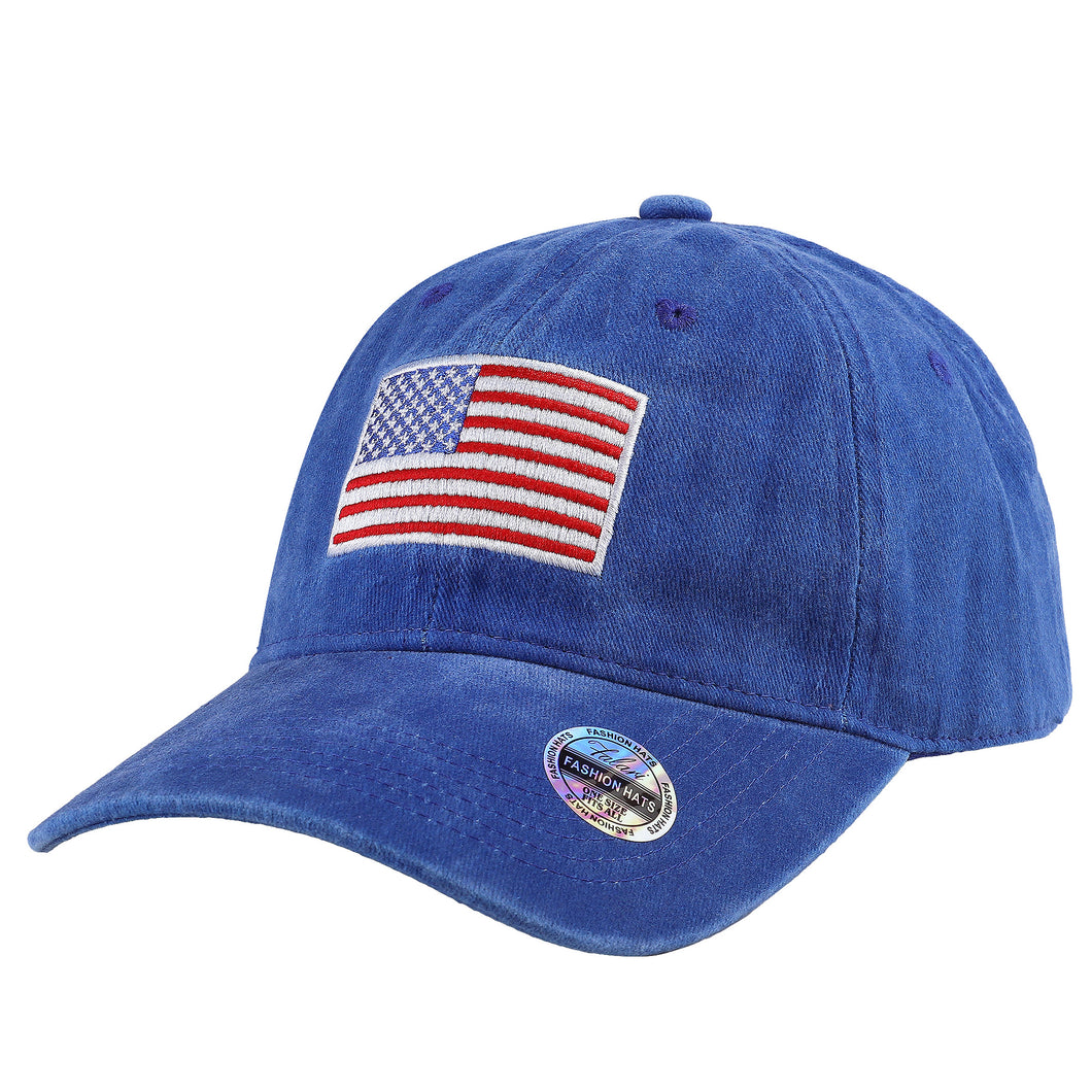 USA Flag Embroidered Baseball Cap - Royal Blue