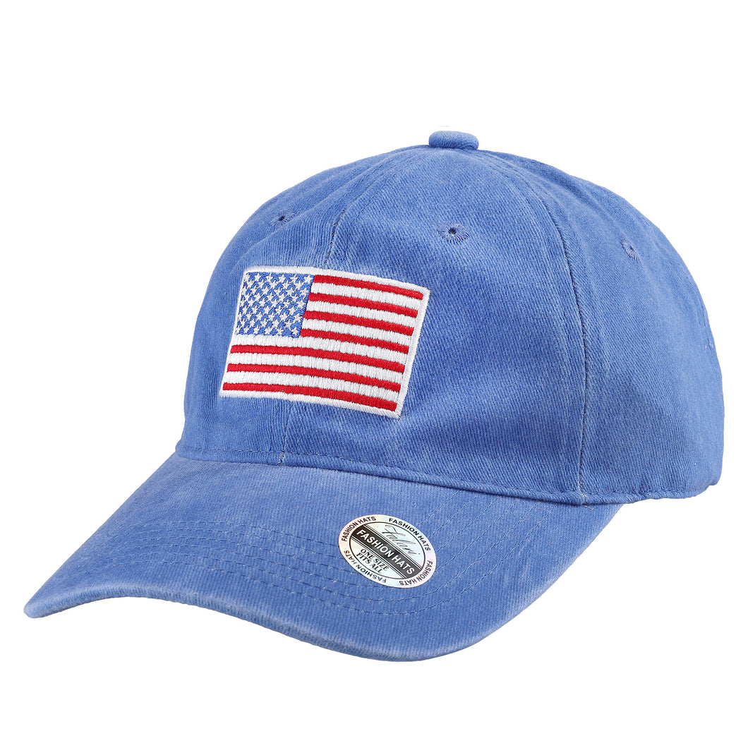 USA Flag Embroidered Baseball Cap - Sky Blue